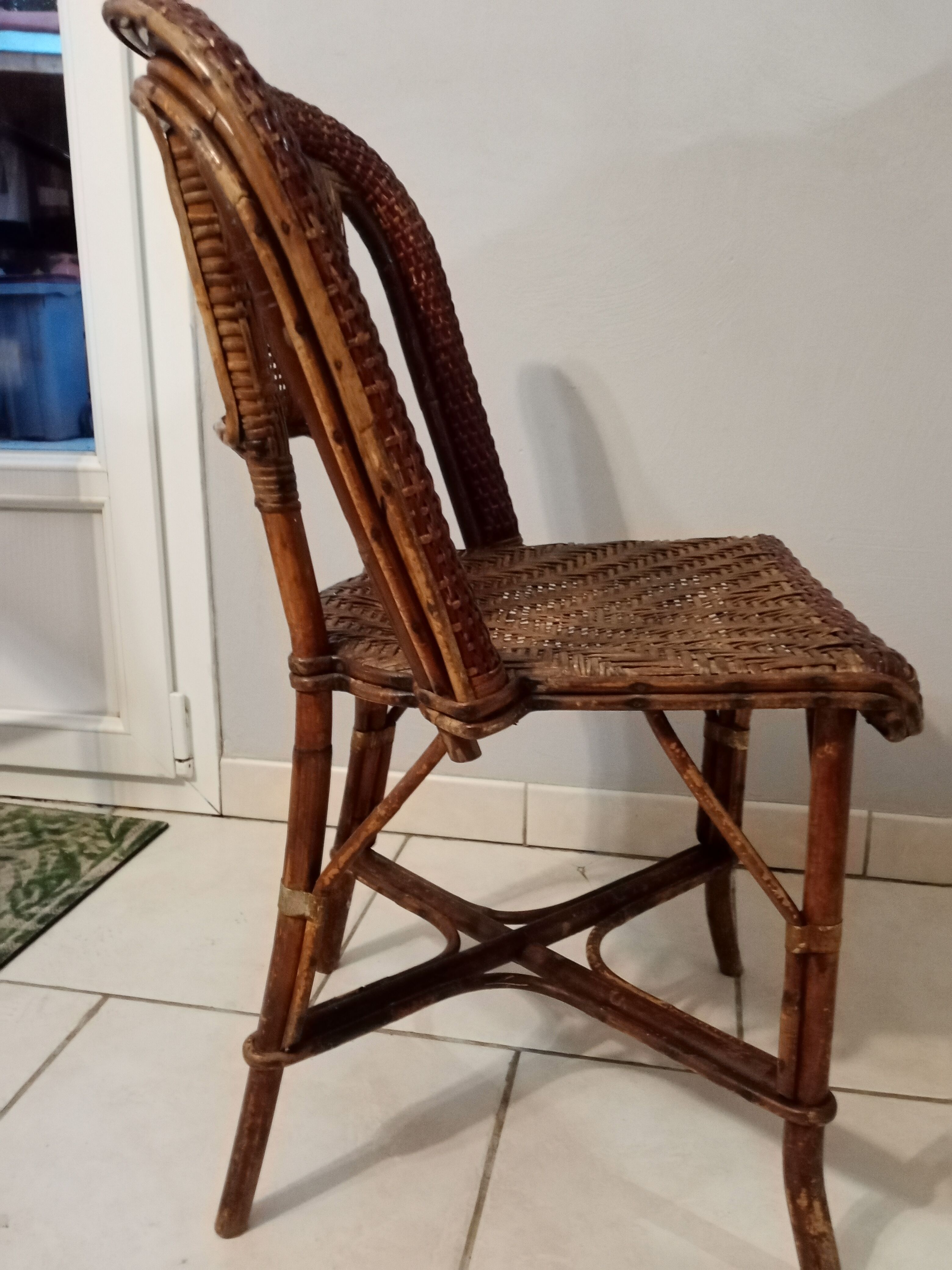 Old rattan bistro chair ROUSSEAU with plate