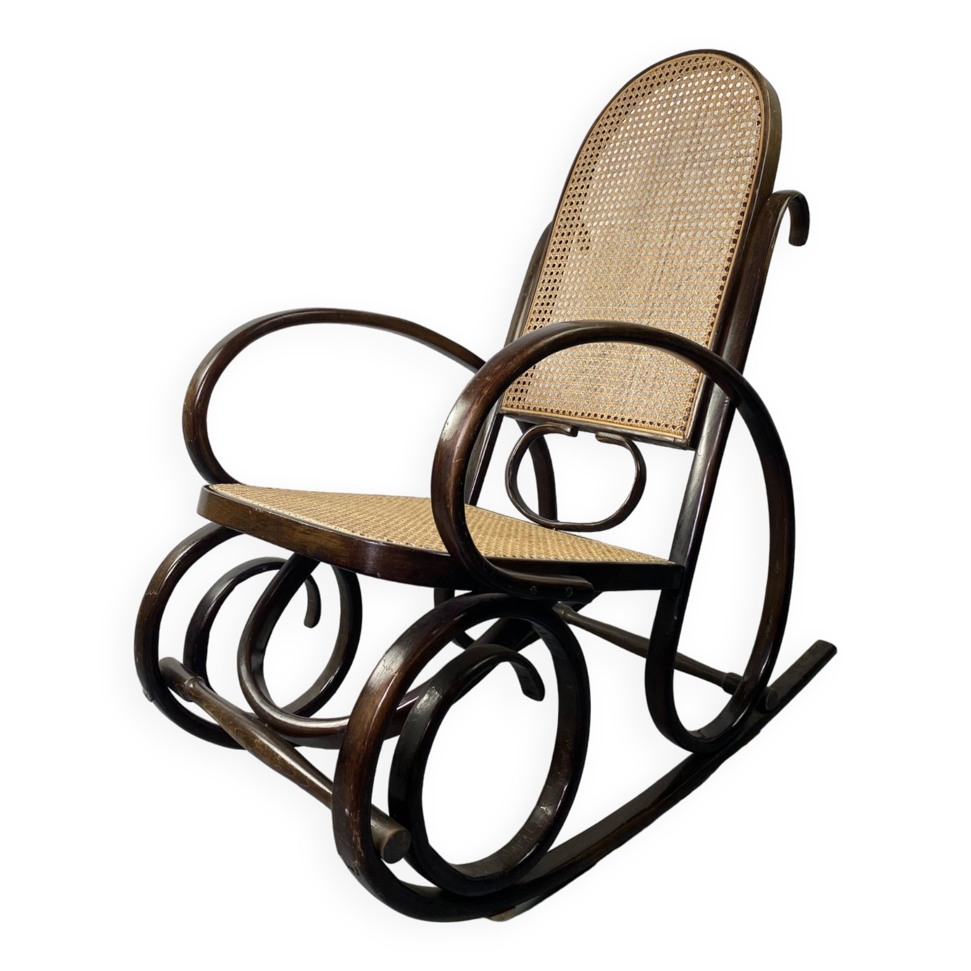 Rocking chair Chair in wood and Cannage from the 70s