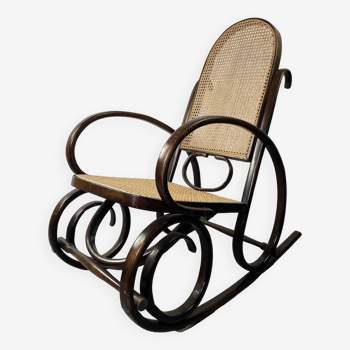 Rocking-chair Chair en bois et Cannage année 70