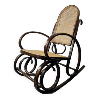 Rocking-chair Chair en bois et Cannage année 70