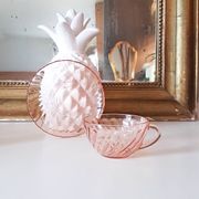 6 Rosaline LUMINARC pink glass tea cups and saucers made in France
