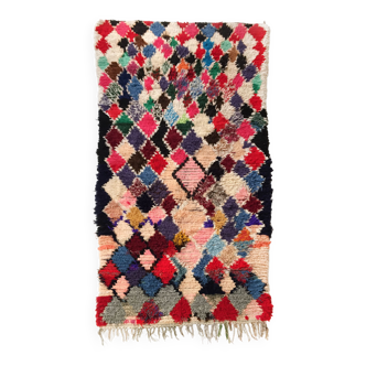 Berber rug Boucherouite vintage multicolored diamonds 173x146cm