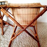 50s/60s rattan armchair with black apple green edging