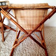 1950s 60s rattan armchair with green apple and black piping.