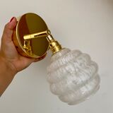 Vintage globe wall lamp in white clichy glass