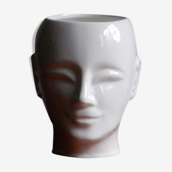 Cache-pot en forme de tête vintage des années 70 en céramique