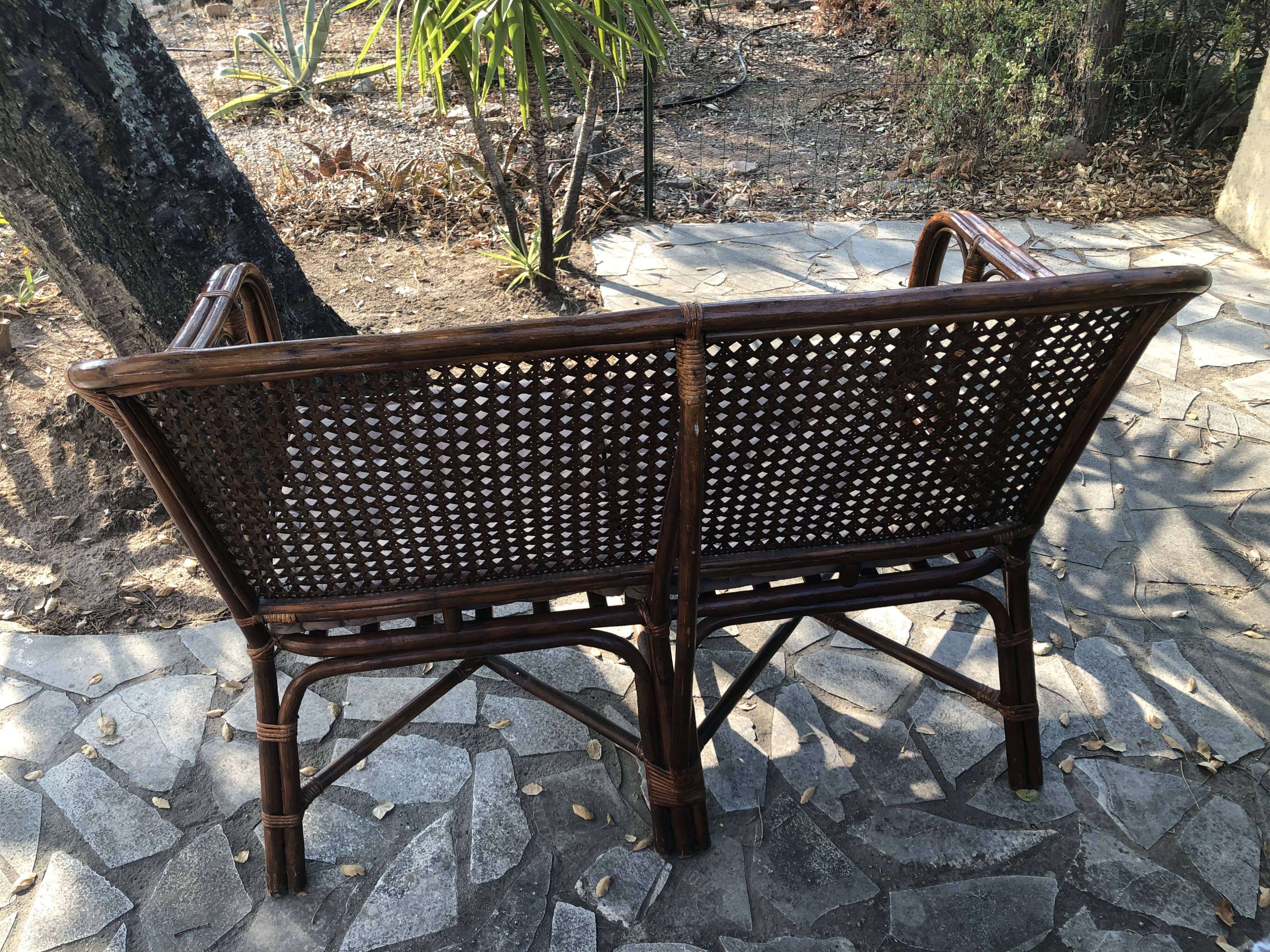 Rattan bench and vintage canning