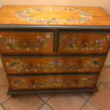 Hand-decorated solid pine chest of drawers