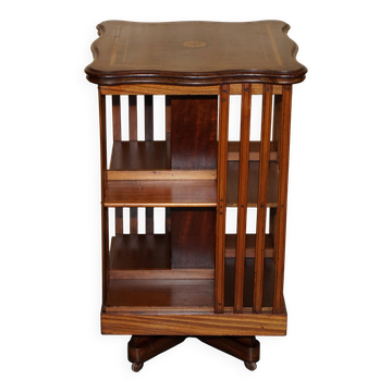 Sheraton-style rotating library table in walnut and satinwood.