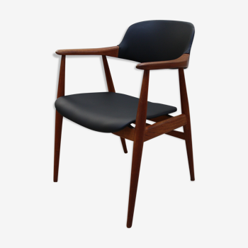 Vintage armchair in teak and black leather model Casina 60s