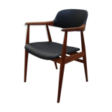 Vintage armchair in teak and black leather model Casina 60s