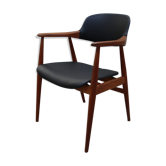 Vintage armchair in teak and black leather model Casina 60s