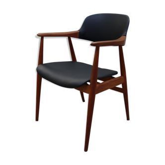 Vintage armchair in teak and black leather model Casina 60s