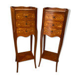 Pair of small tales of bedside wood marquetairie