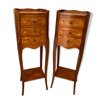 Paire de petites tales de chevets bois marquetairie