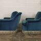 Pair of blue velvet armchairs with fringes