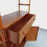 Large vintage rattan, wood and cane bookcase from the 70s