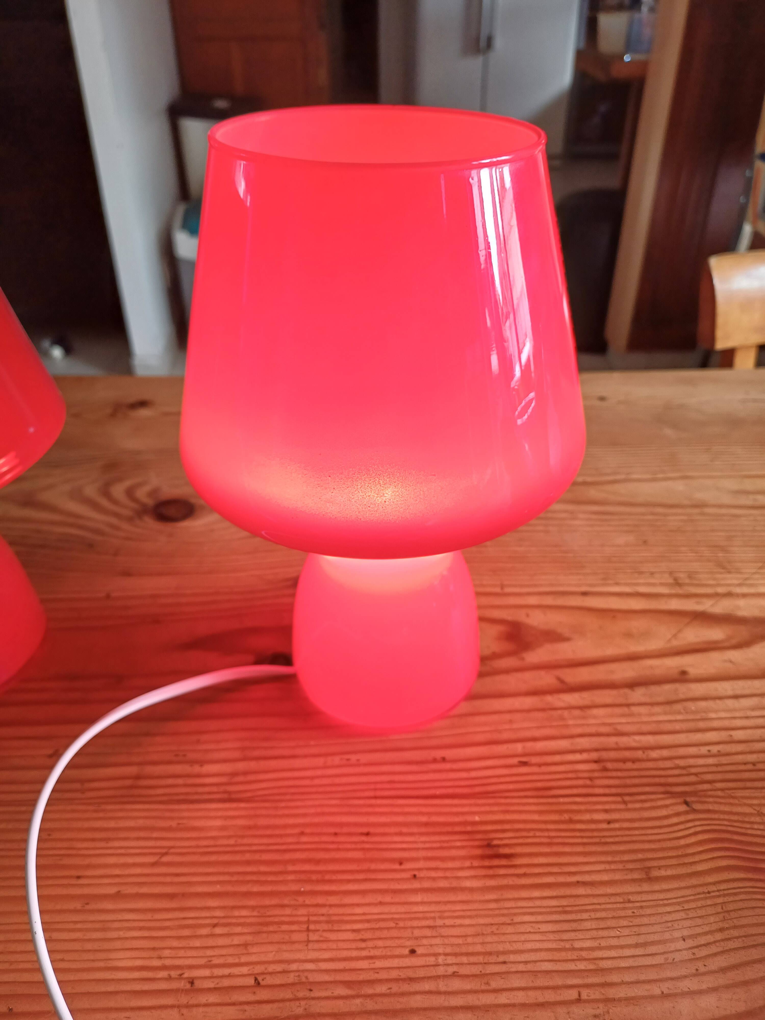 Pair of Vintage Red Opaline Lamps