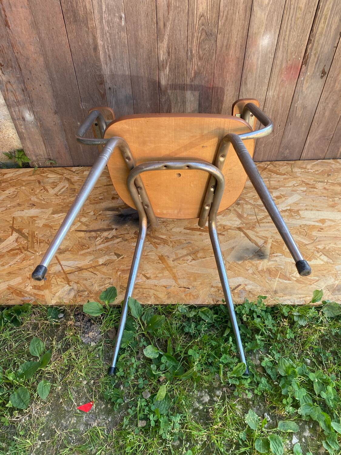Antique Chrome Metal Armchair + Crocodile Brown Leatherette Seat & Back #C5