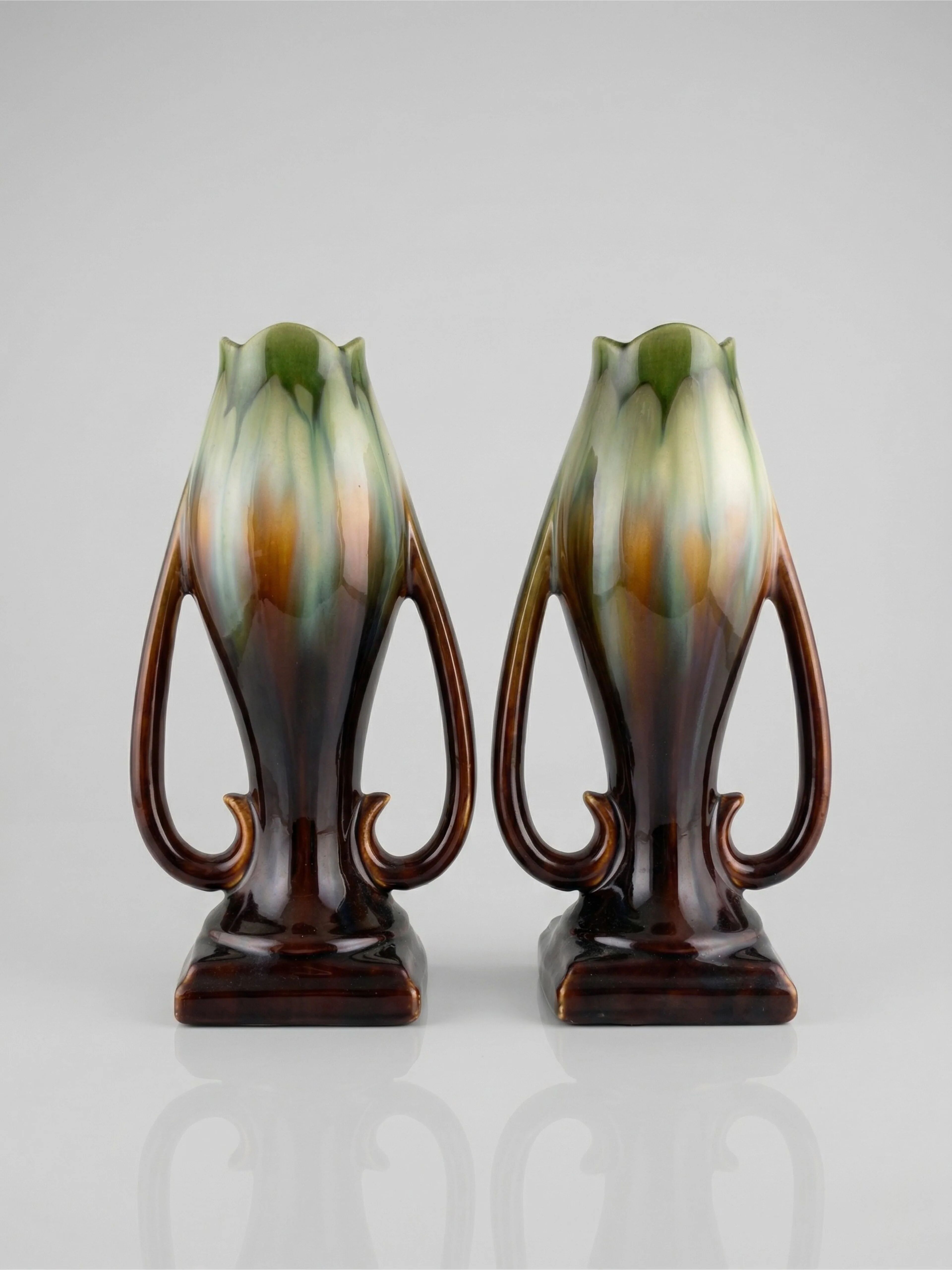 Pair of Art Deco vases – Thulin pottery – flamed glaze - 29cm