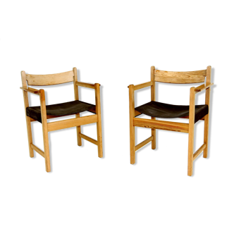 Set de 2 fauteuils en pin et en toile, Suède, 1970