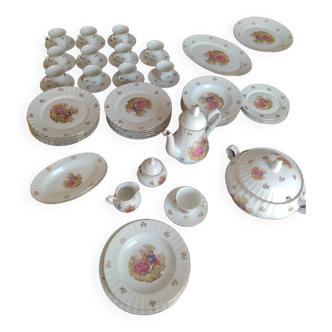 Service vaisselle porcelaine Fragonard estampillé euro liseré or couple romantique