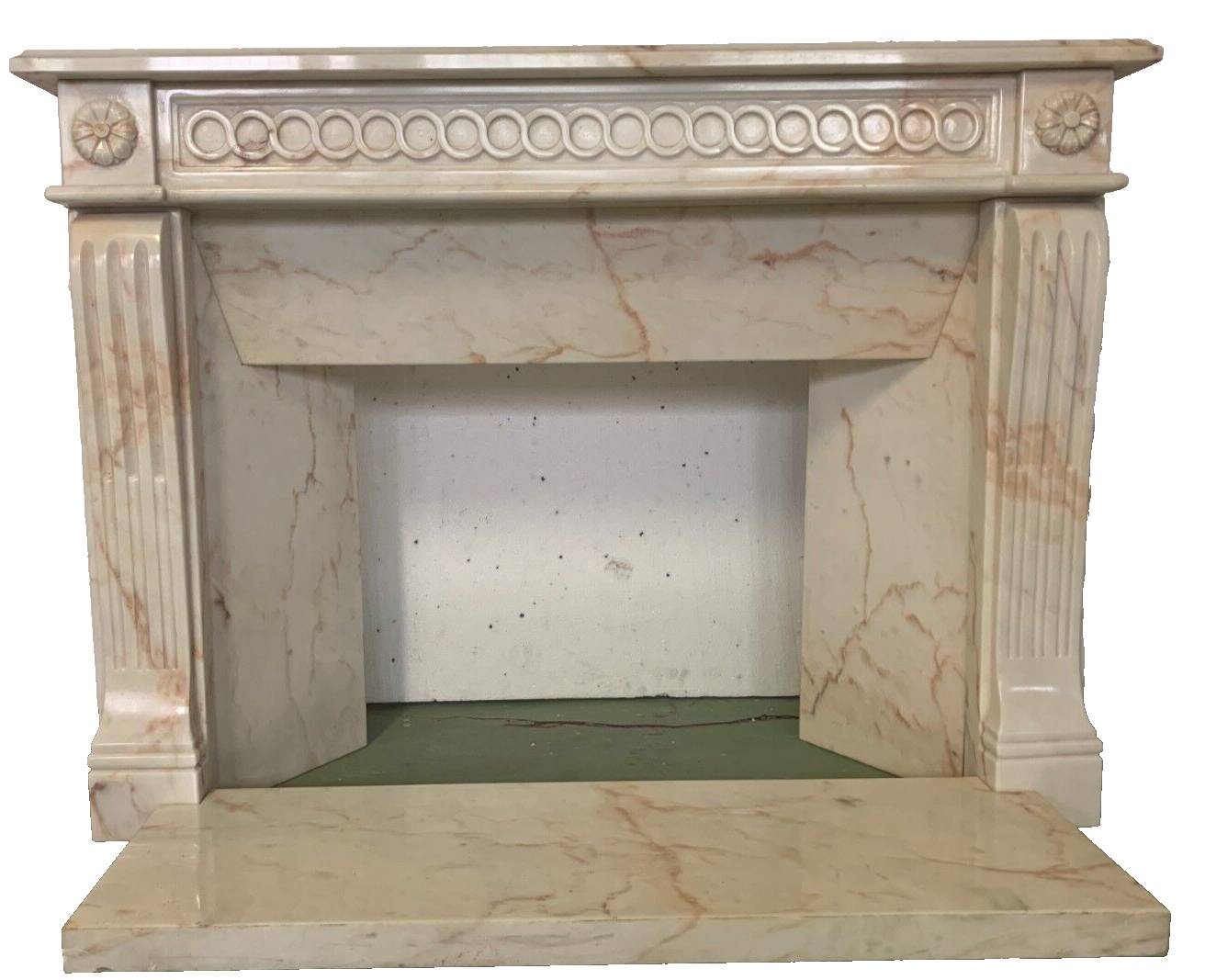 Louis XVI Style Fireplace In Pink Veined Marble XX Century