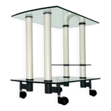 Postmodern Italian bar cart in glass and metal by Metalnova, 1980s.