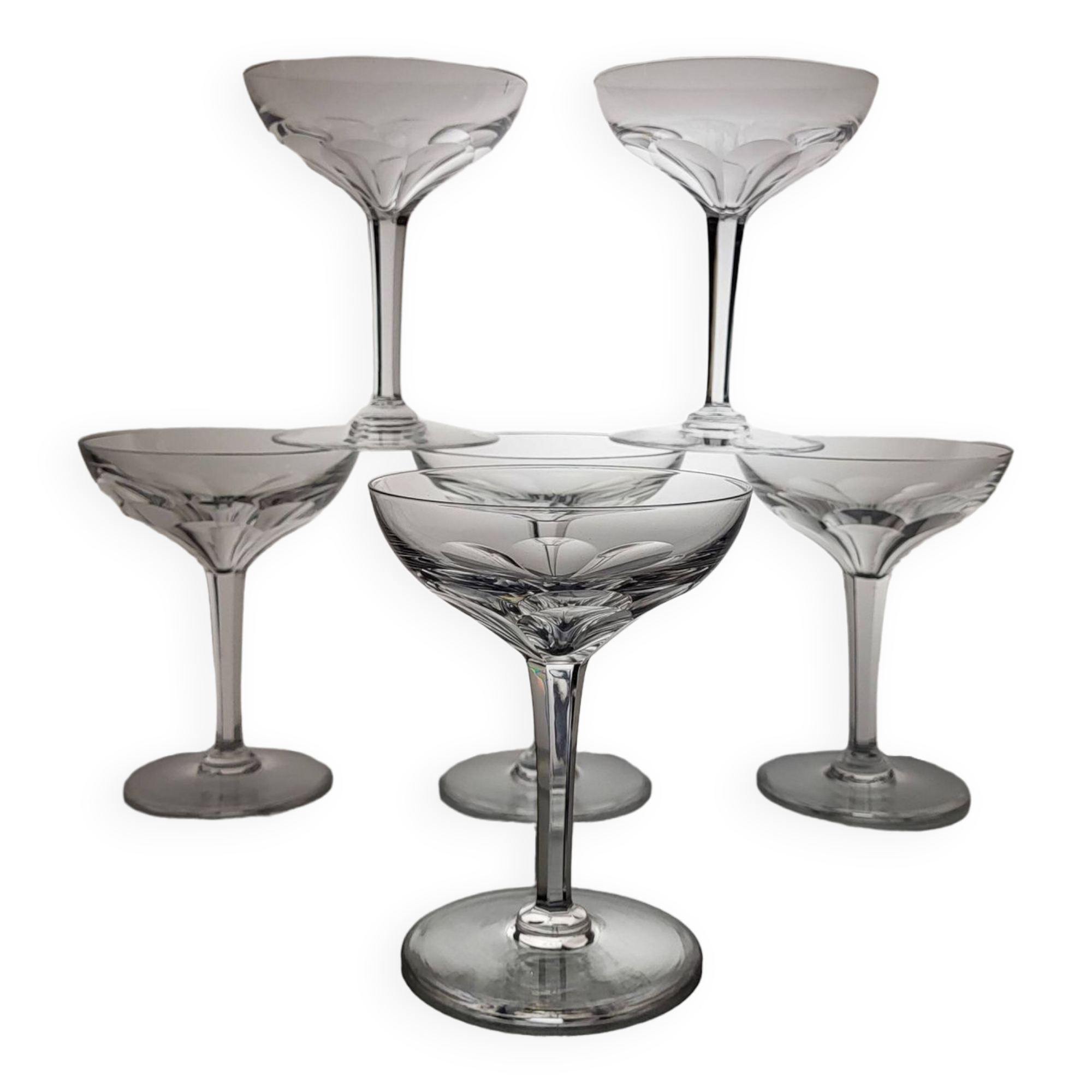 6 Val Saint Lambert crystal champagne glasses, Nestor model
