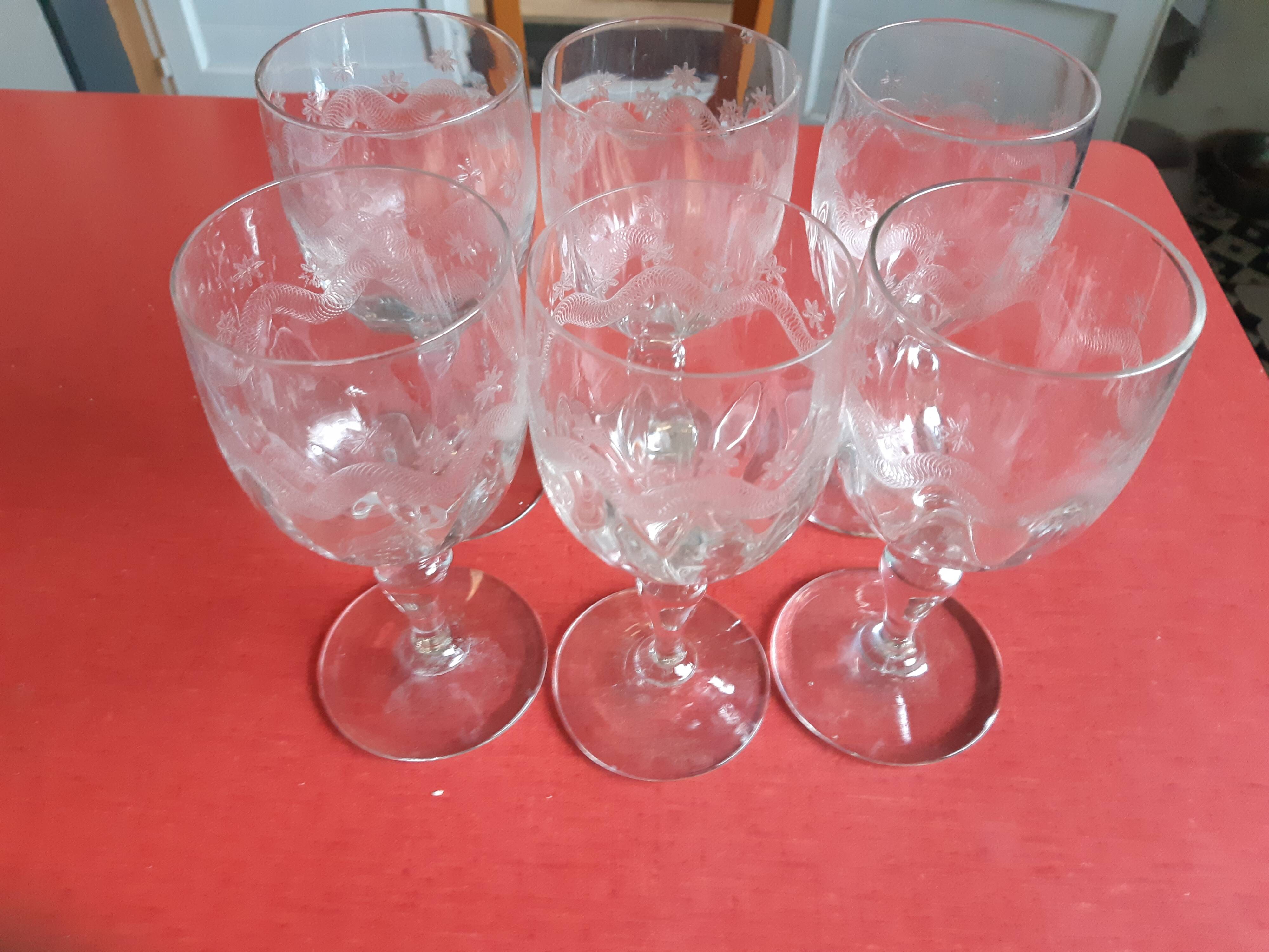10 verres à eau anciens gravés - Broc Martel - ANTIQUES