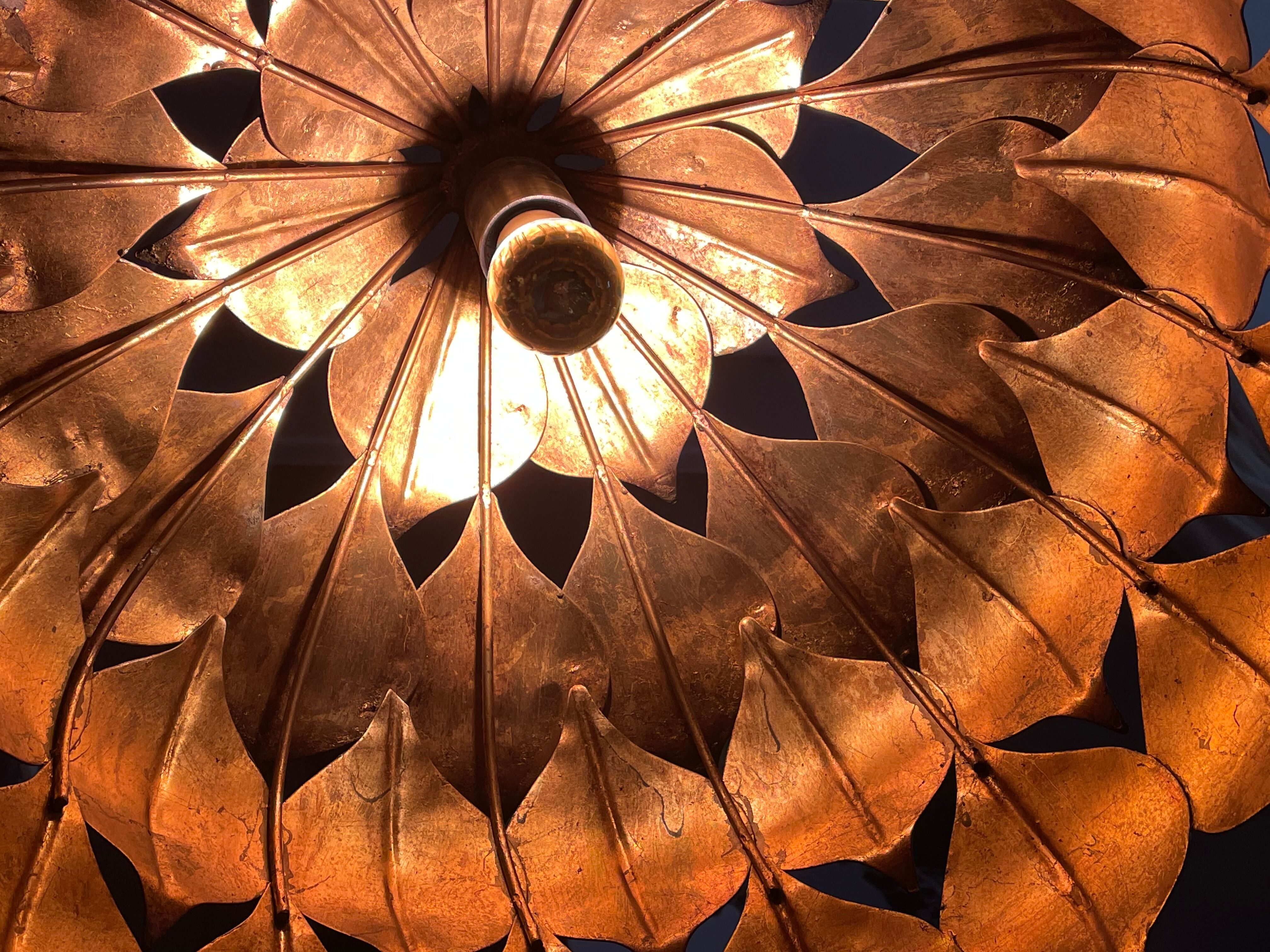 1970s metal chandelier Hans Kogl leaf patterns
