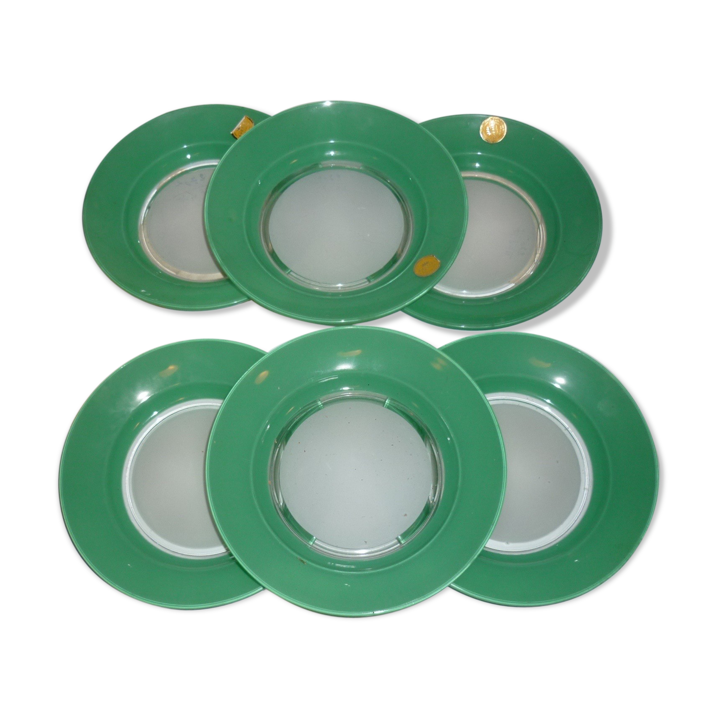 Set of 6 Duralex green hollow plates