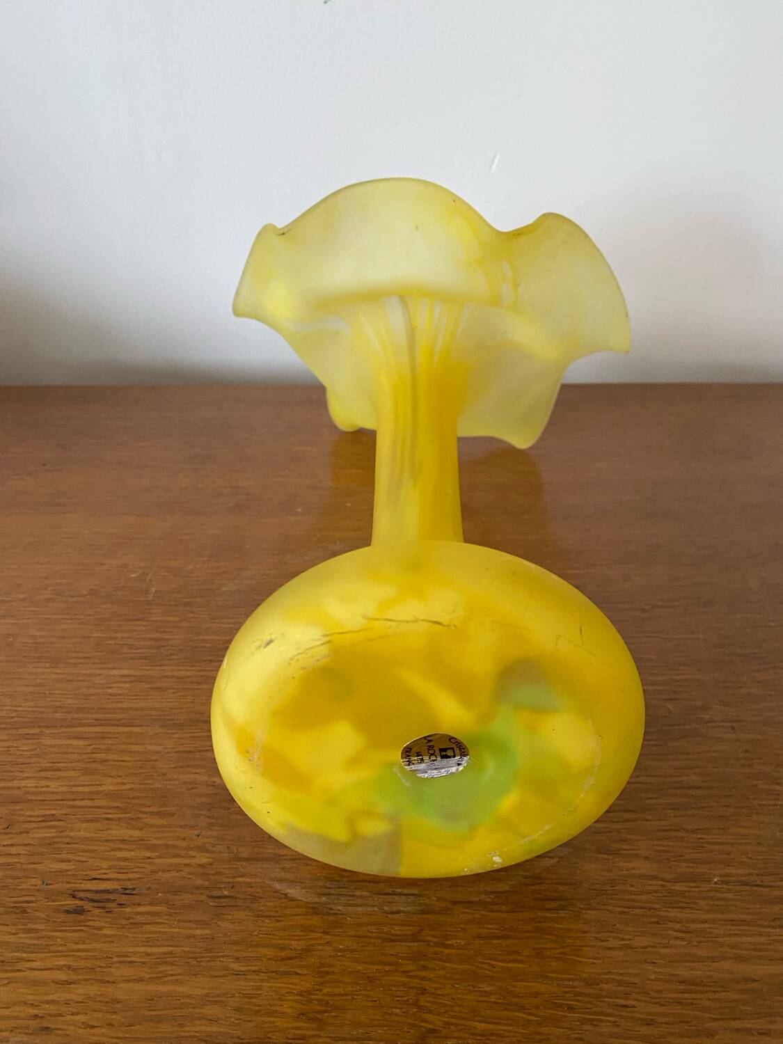 Old Volubilis Vase Crystal LA ROCHERE Blown Glass Yellow Vintage #