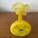Ancien Vase Volubilis Cristallerie LA ROCHERE Verre Soufflé Jaune Vintage #