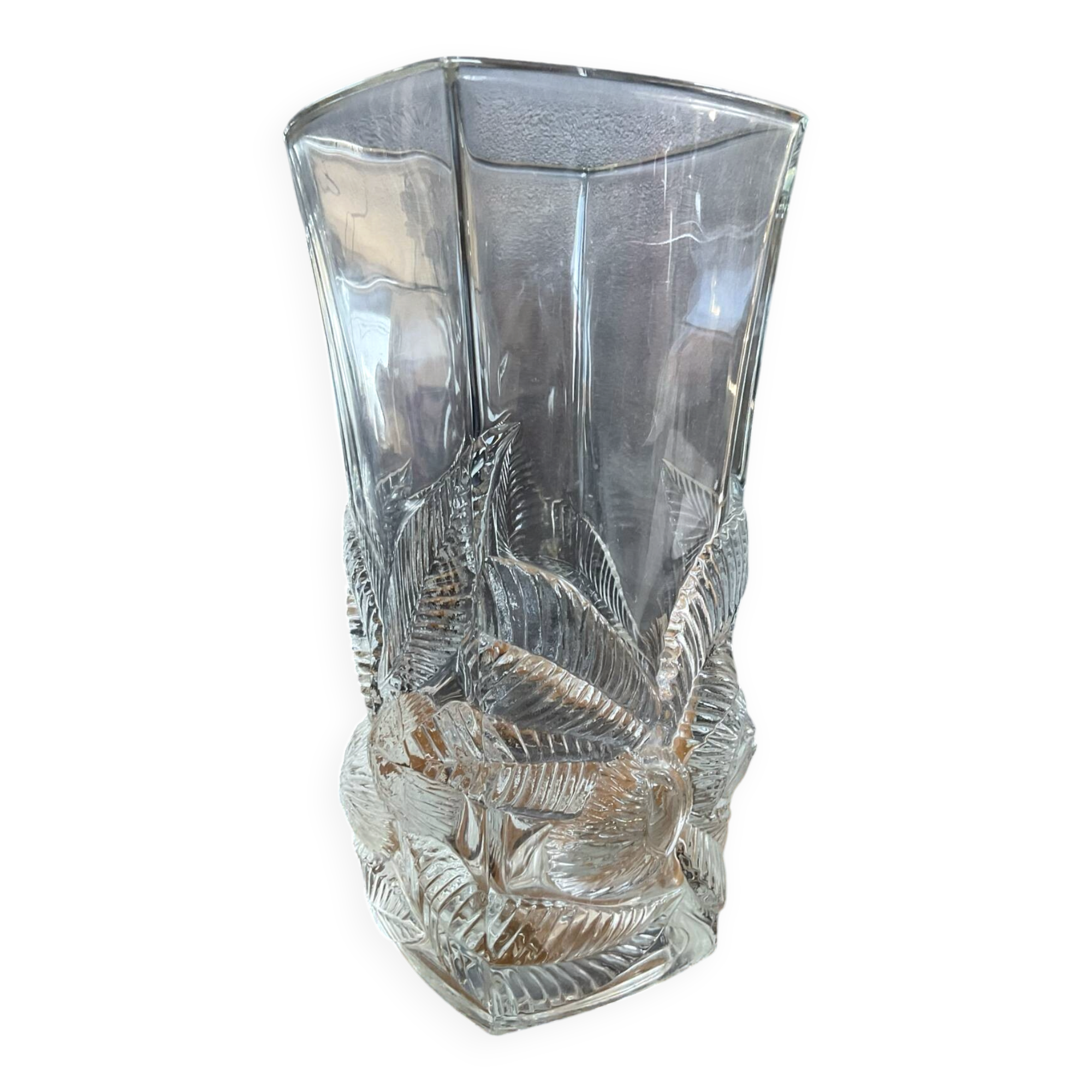 Large vintage pressed glass vase