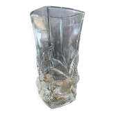 Grand vase vintage en verre moulé pressé