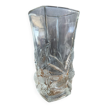 Grand vase vintage en verre moulé pressé