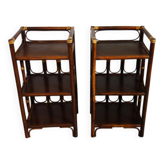 Lot 2 tables d’appoint / de chevet en rotin année 60
