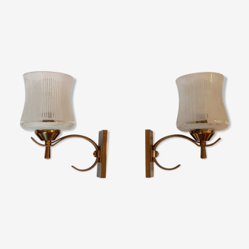 Pair of wall lamps in gilded brass 1960