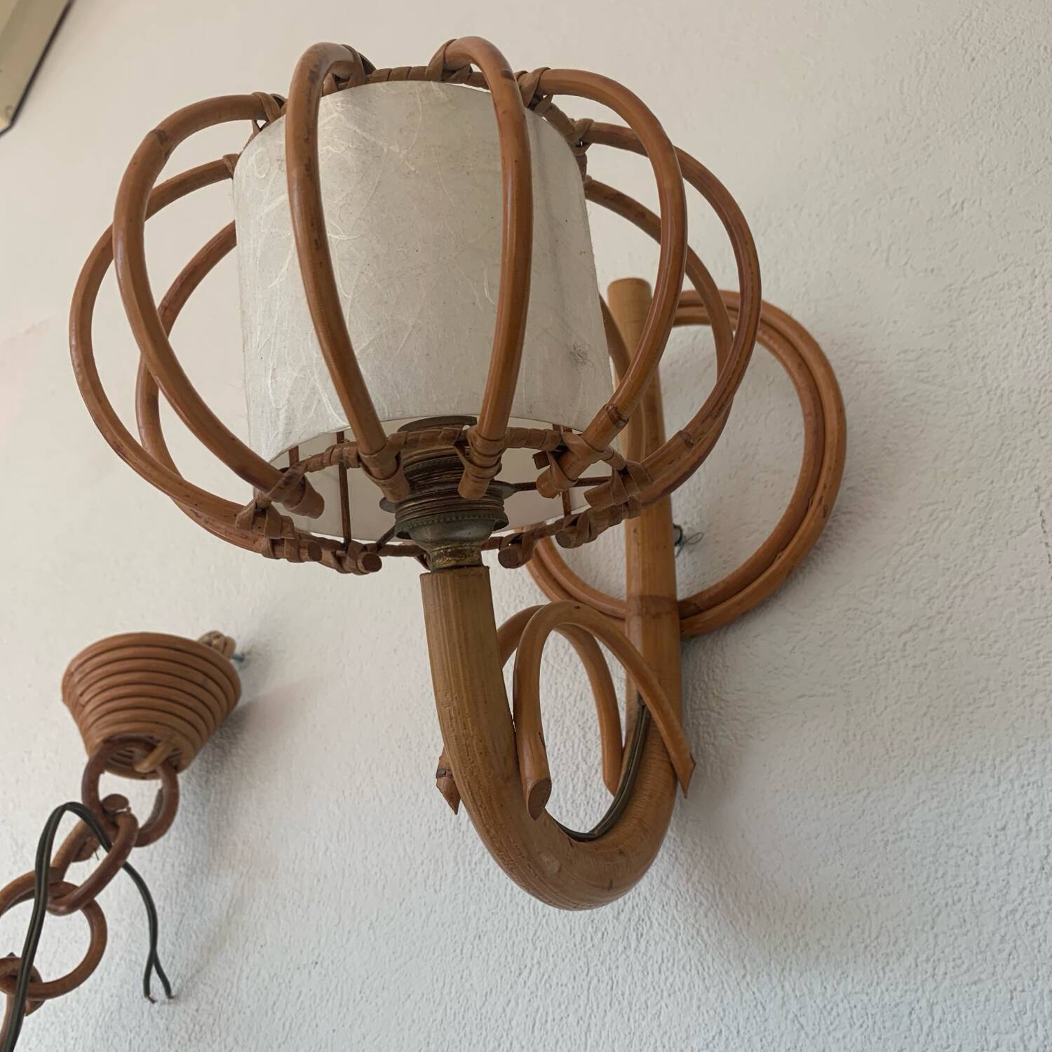 ▪️Lot Suspension And Wall Lamp Wicker Louis Sognot 50-60's Bohemian Chic Vintage