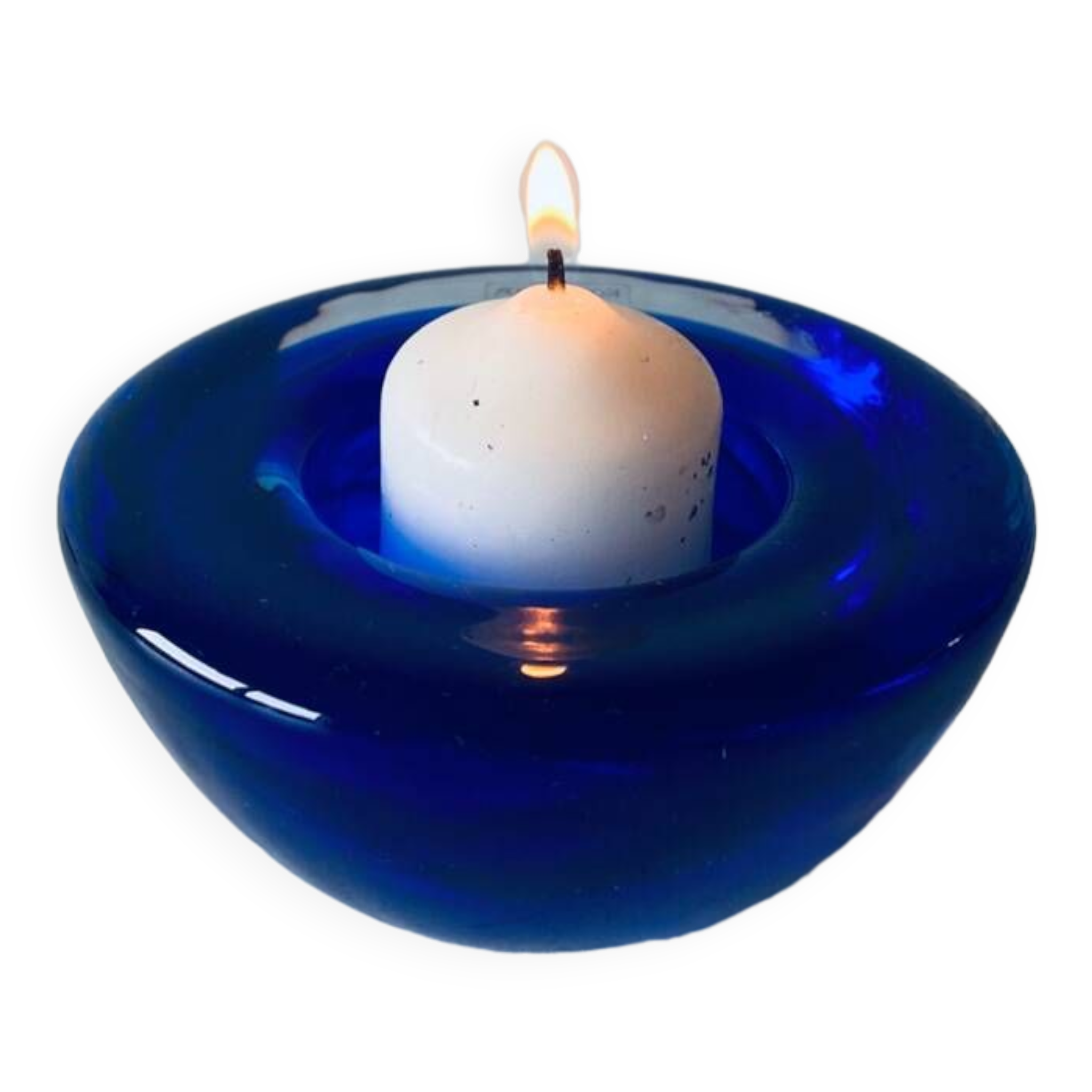 Bougeoir en verre bleu Kosta Boba