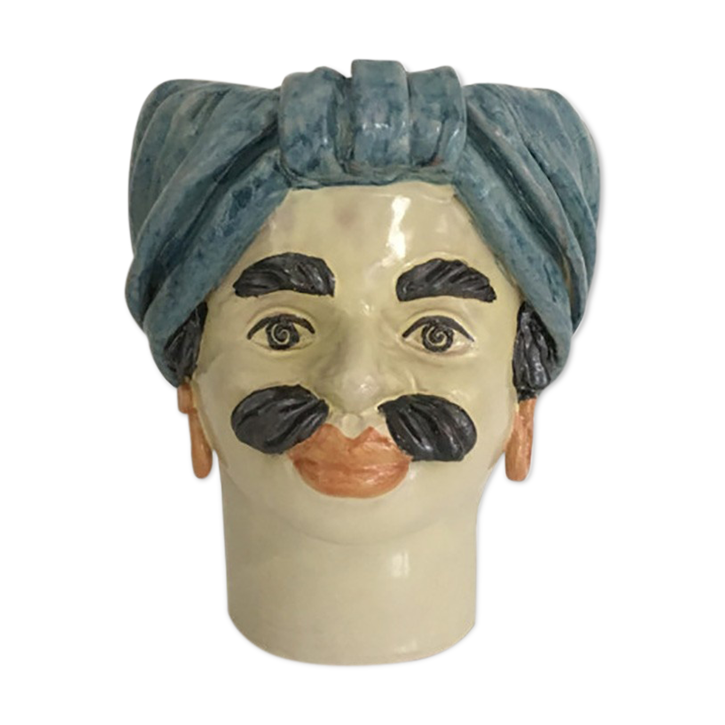 Blue turban head vase