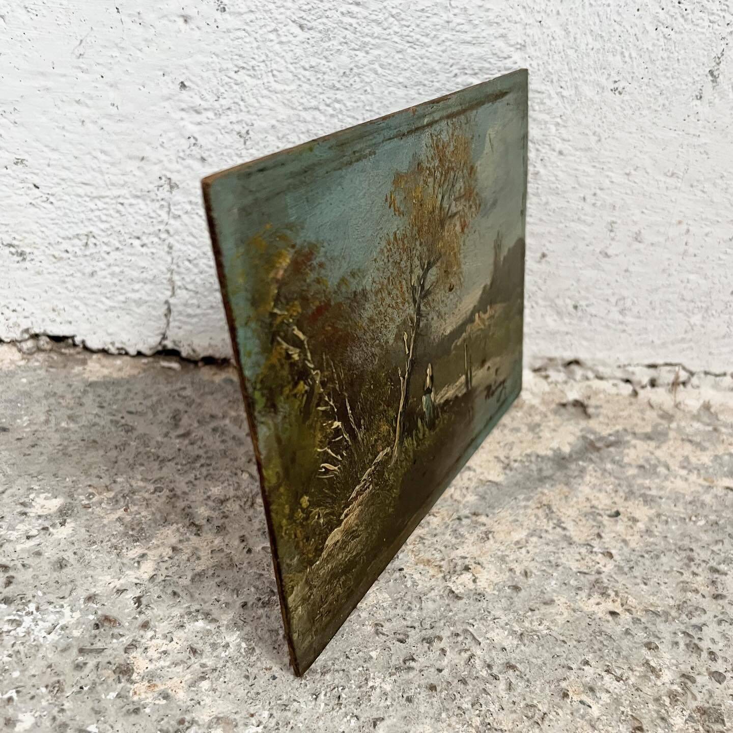 Old French Barbizon countryside painting