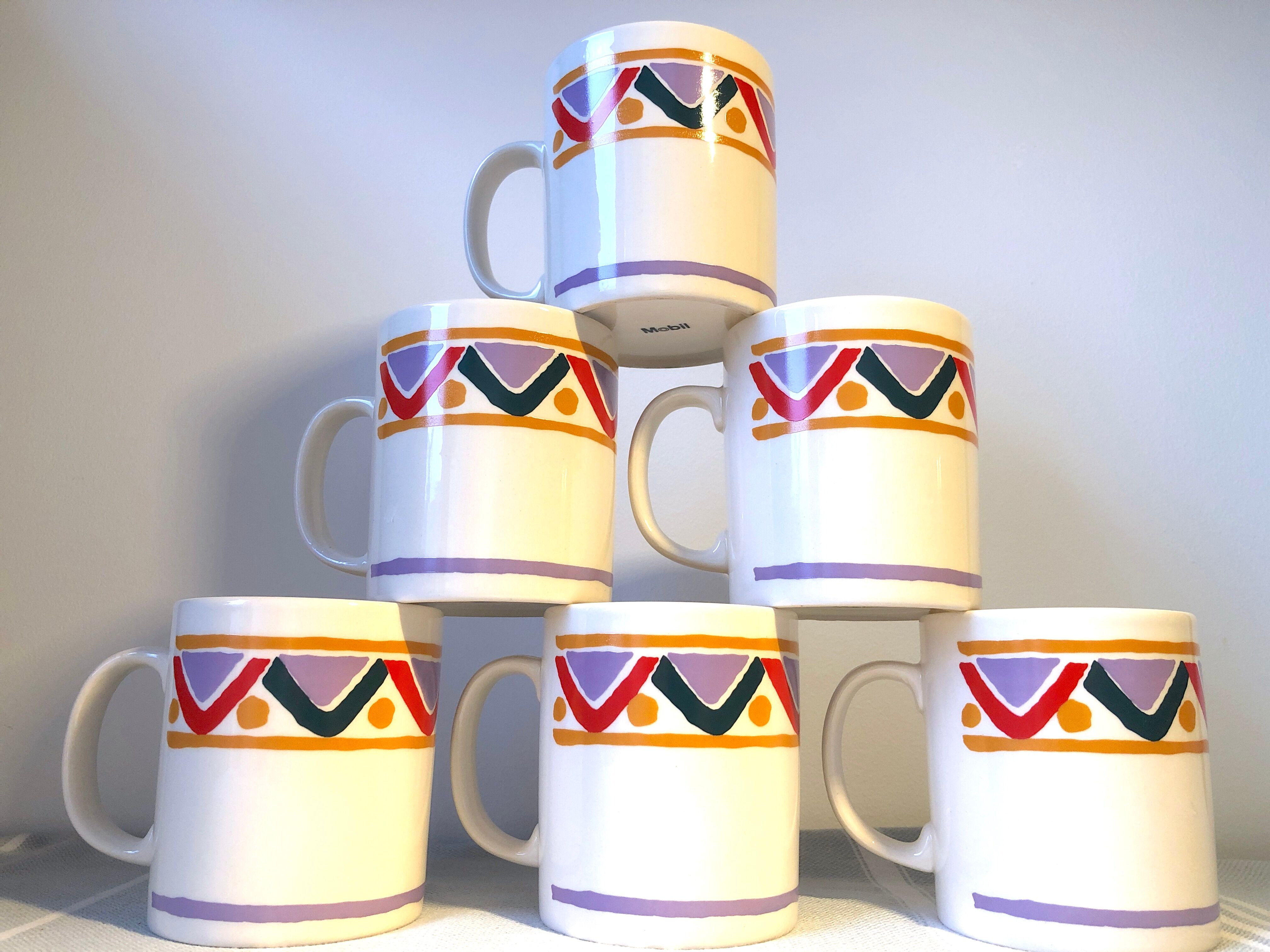 Set of 6 mugs vintage Mobil 80s