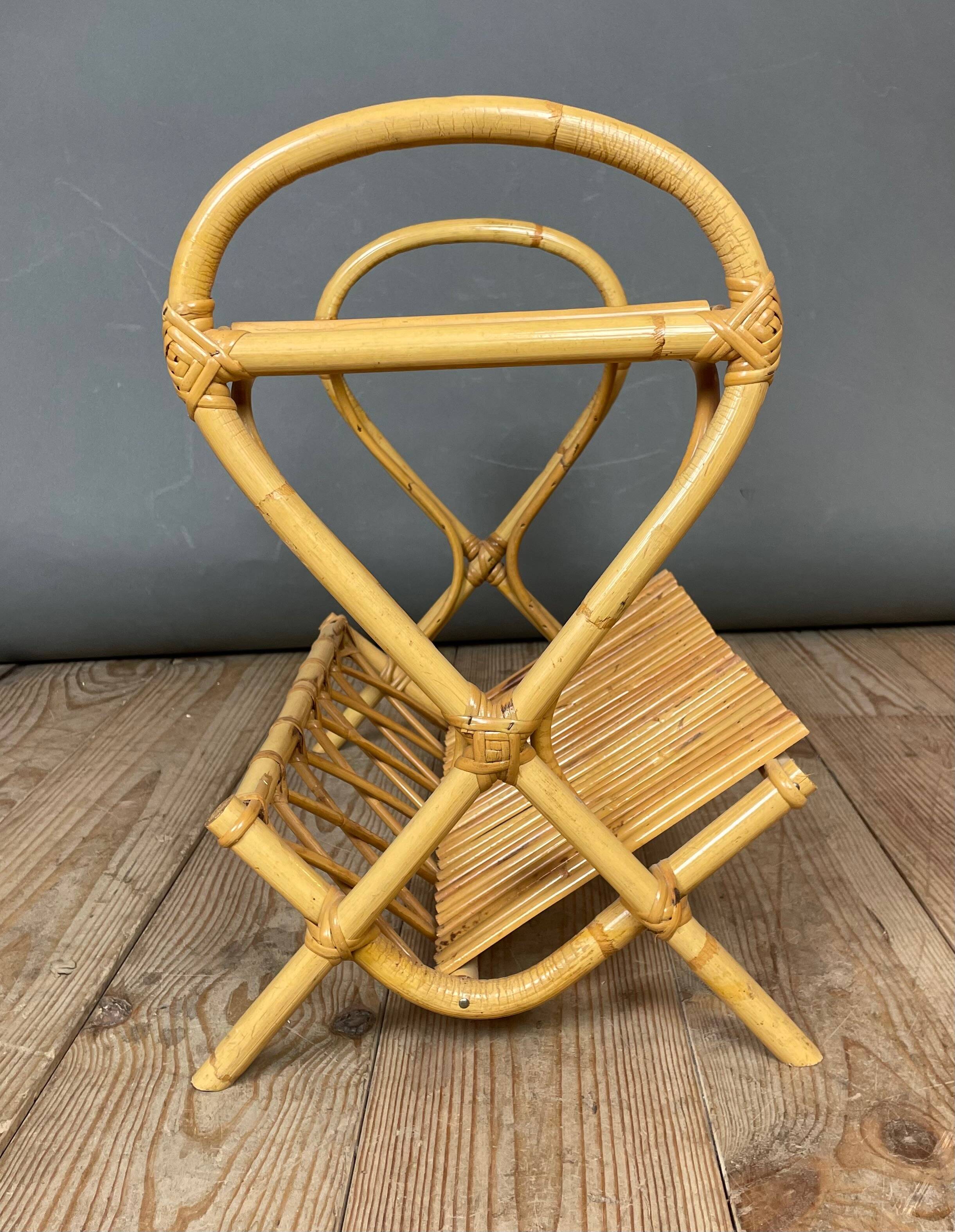 Rattan and glass end table 1960s