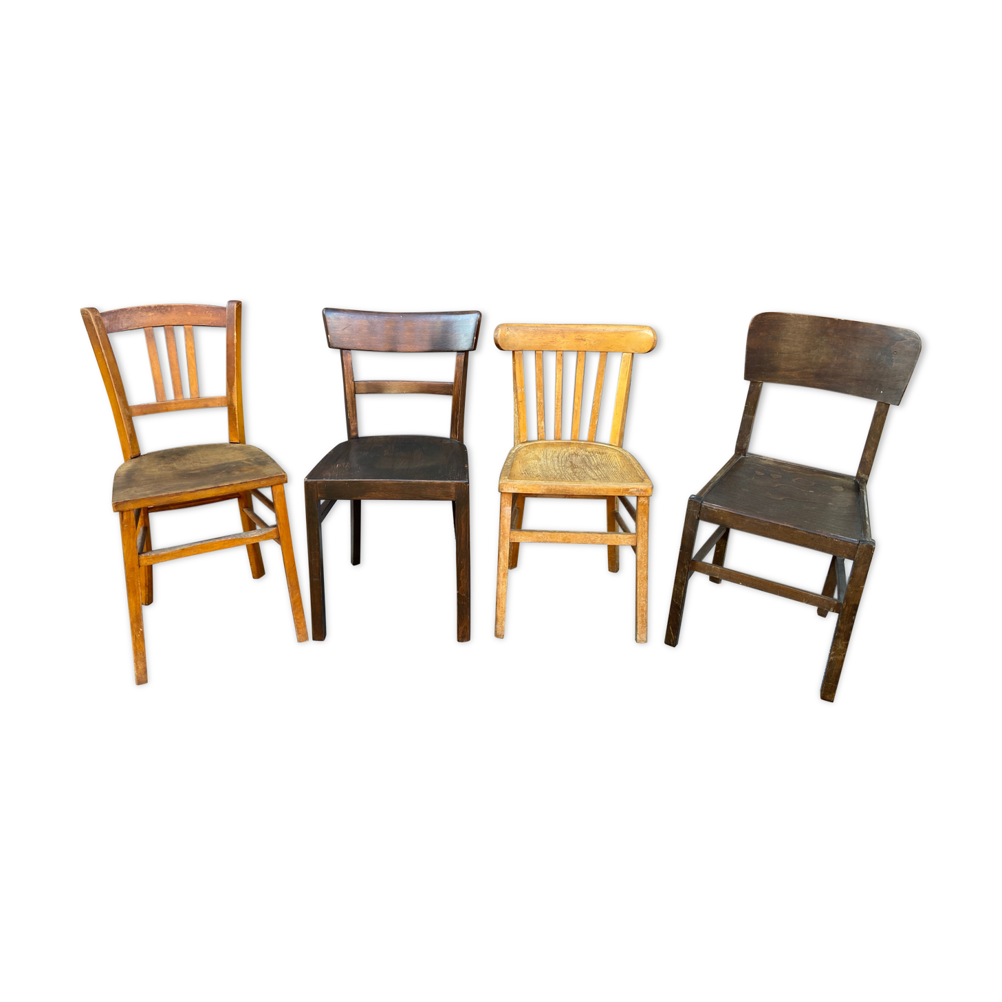 4 vintage curved wooden bistro chairs