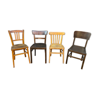 4 vintage curved wooden bistro chairs