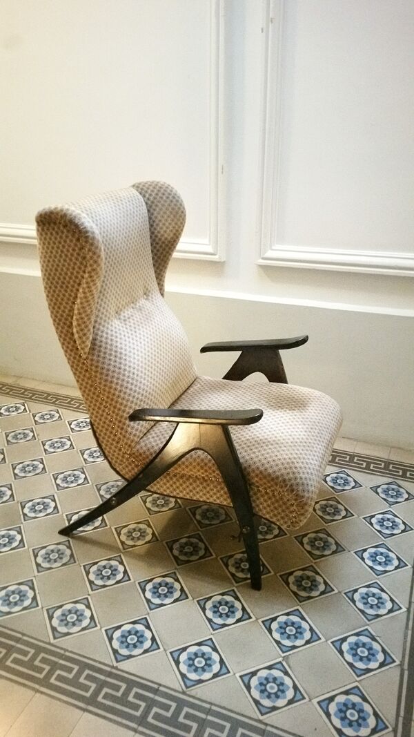 Fauteuil Wing chair à système de relaxation année 50/60