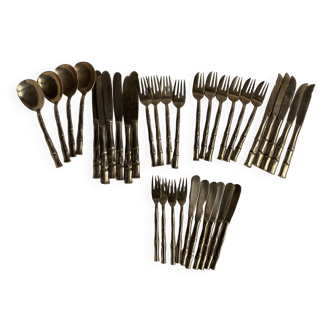 Ensemble de 35 couverts en laiton modèle Bambou vintage