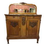 Art Deco solid wood sideboard with mirror and marble top